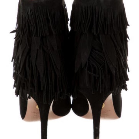 Aquazzura Black Suede Fringe Ankle Booties - Picture 5 of 10